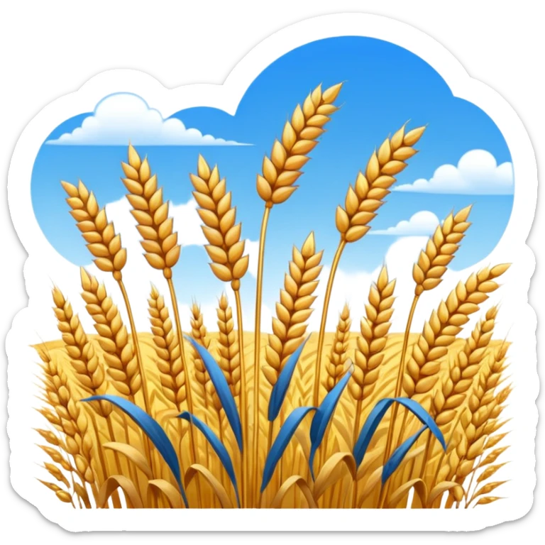 golden wheat field with blue sky above, low detail, high contrast, emoji style, strong outlines sticker