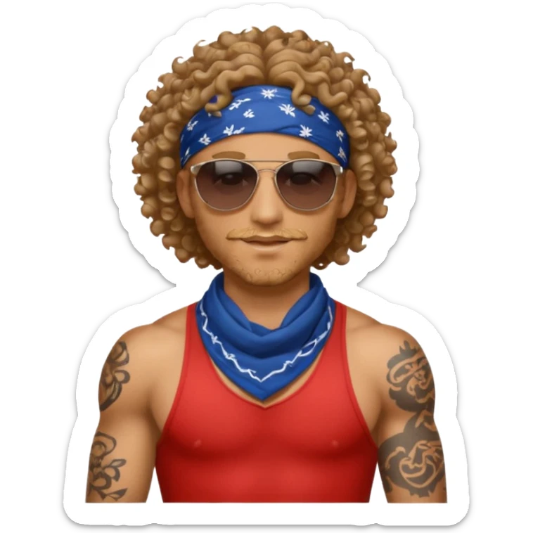 curly hair tatoon men gym body  with bandana & sunglass sticker