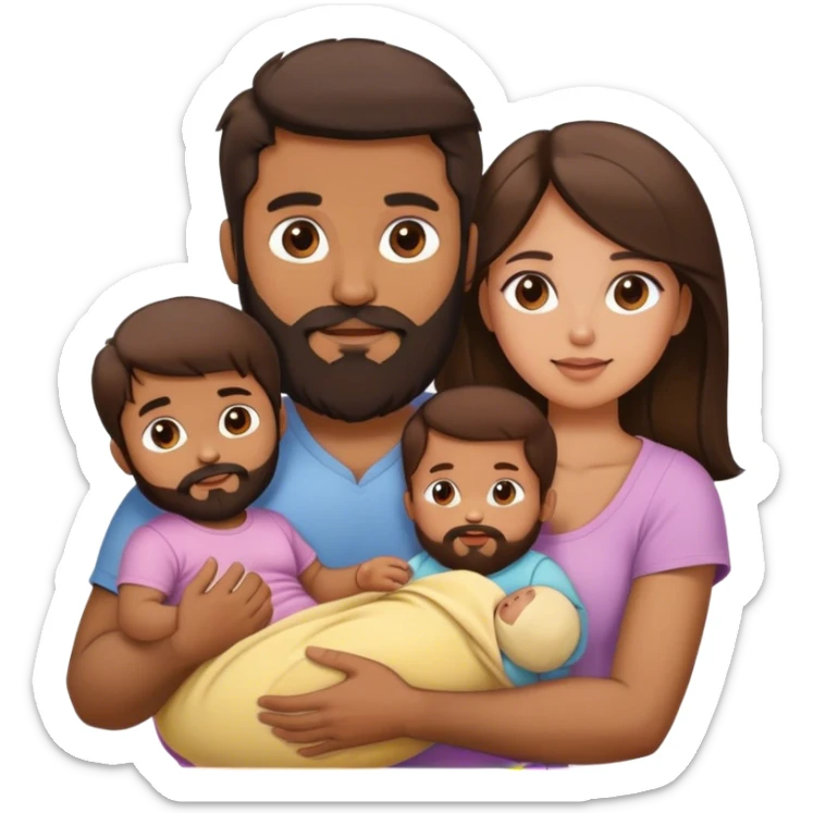 Bearded brown man and brunette woman with two children boy 3 years and girl 6 months sticker