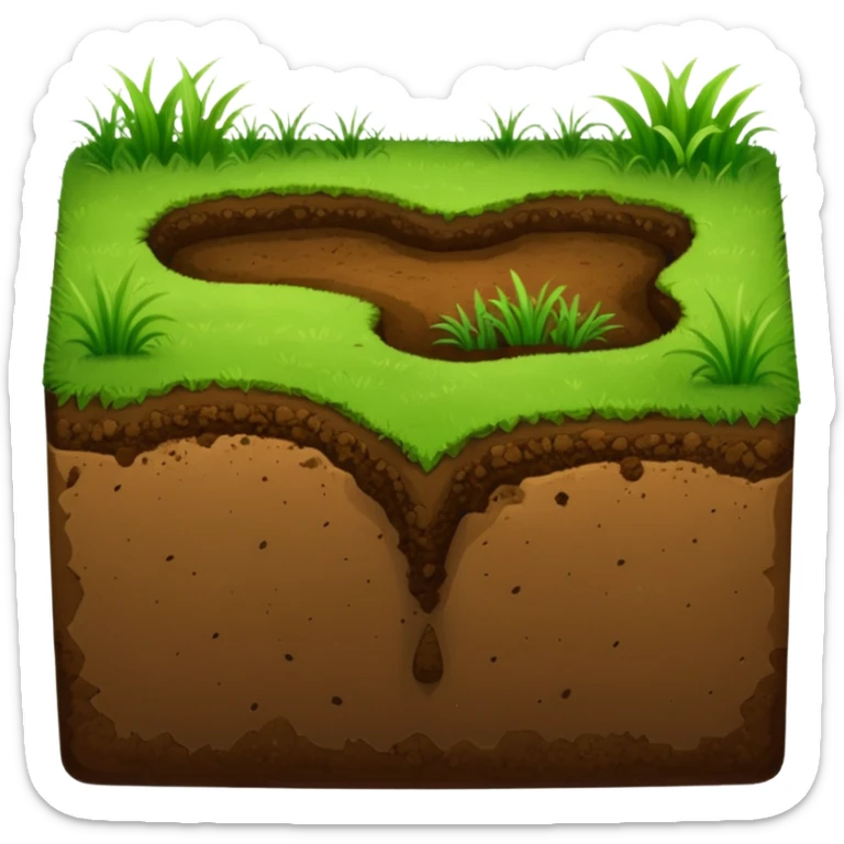 A slice of land. grass on top, dirt on the lower half. in the shape of a slab. square-ish but still quite flat sticker