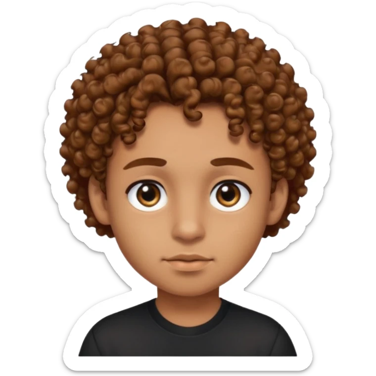 caramel skin boy with color bear brown curly hair with fade on the sides and thick eyebrows with a black shirt and small stud earrings with black colored eyes and a cheek mole sticker
