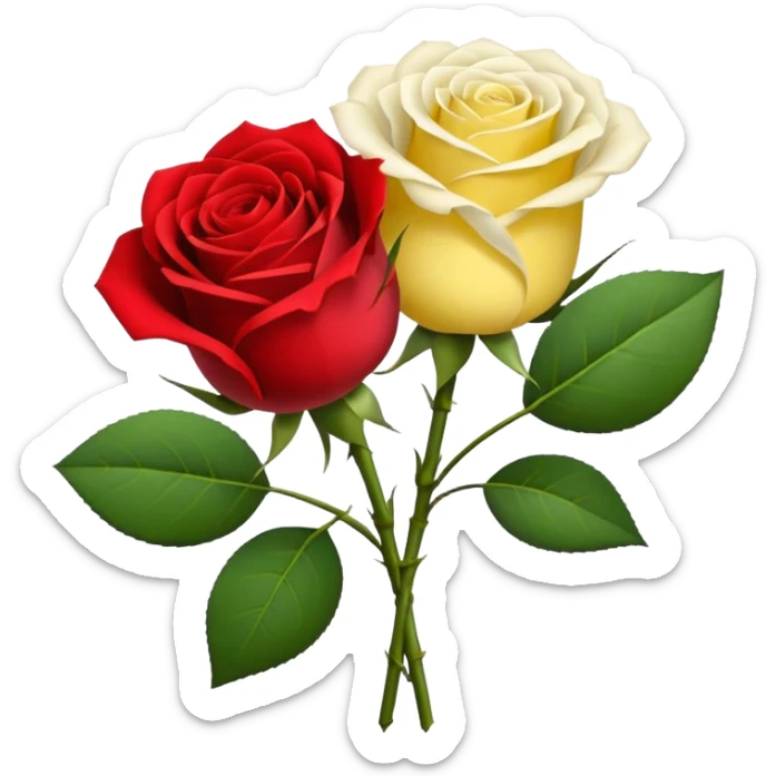 One red flower and one white flower and one small yellow rose below them in bouquet  sticker