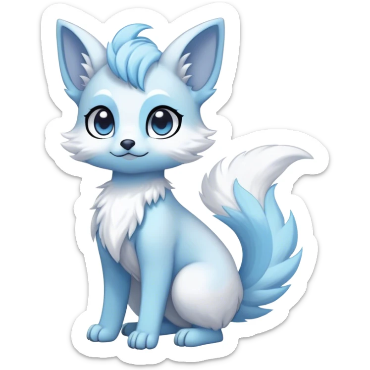 Angelic white and light blue Kawaii dark fantasy ethereal anthro fursona Fakemon with tufted tail  sticker