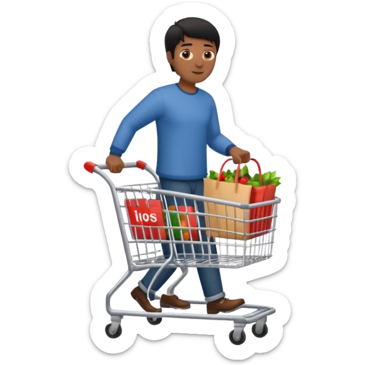 man-with-a-shopping-cart-full-body black hair brown skin sticker