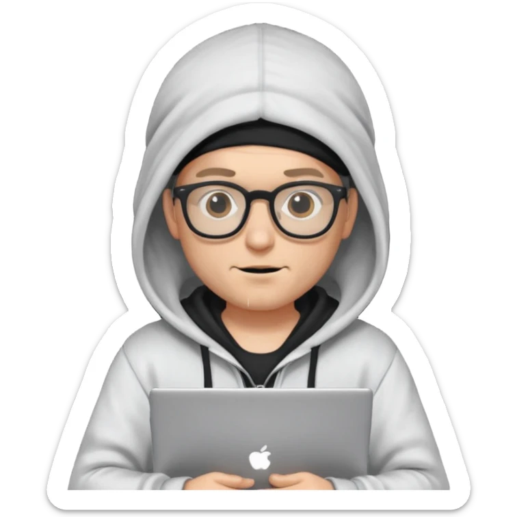 pirate standing with a laptop, glasses and hoodie, fun and quirky sticker