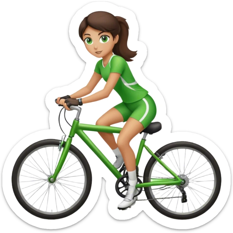 brunette girl with green eyes doing sports on a bicycle brunette girl with green eyes doing sports on a bicycle sticker