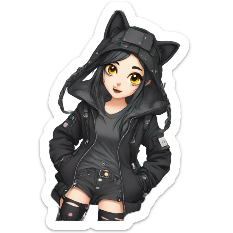 Edgy Kawaii Cute Cool Cartoon Anime Punk Techwear Catgirl sticker