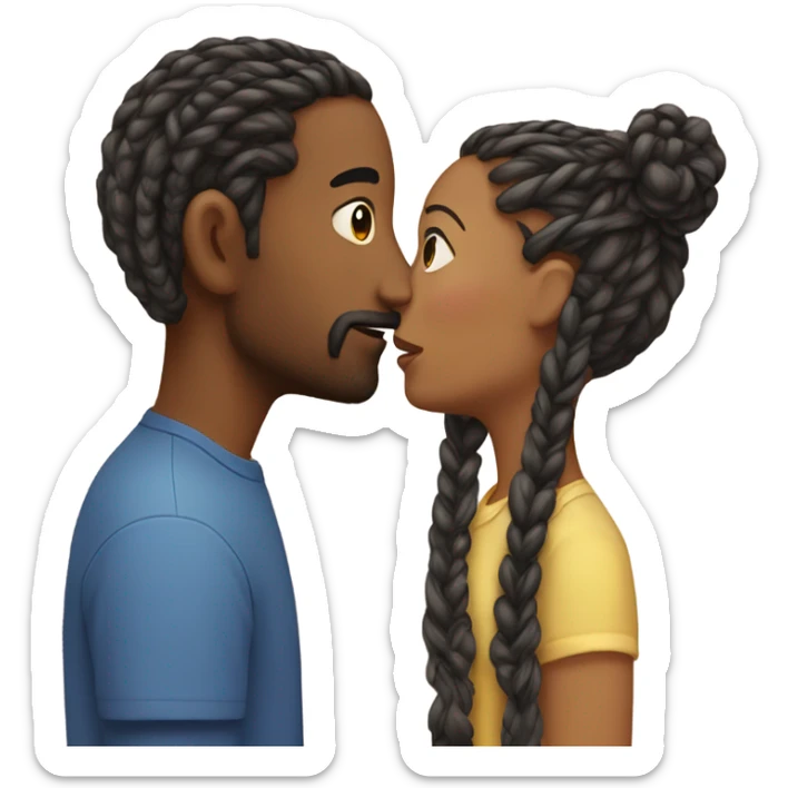 male with braids kissing female brown hair head only sticker