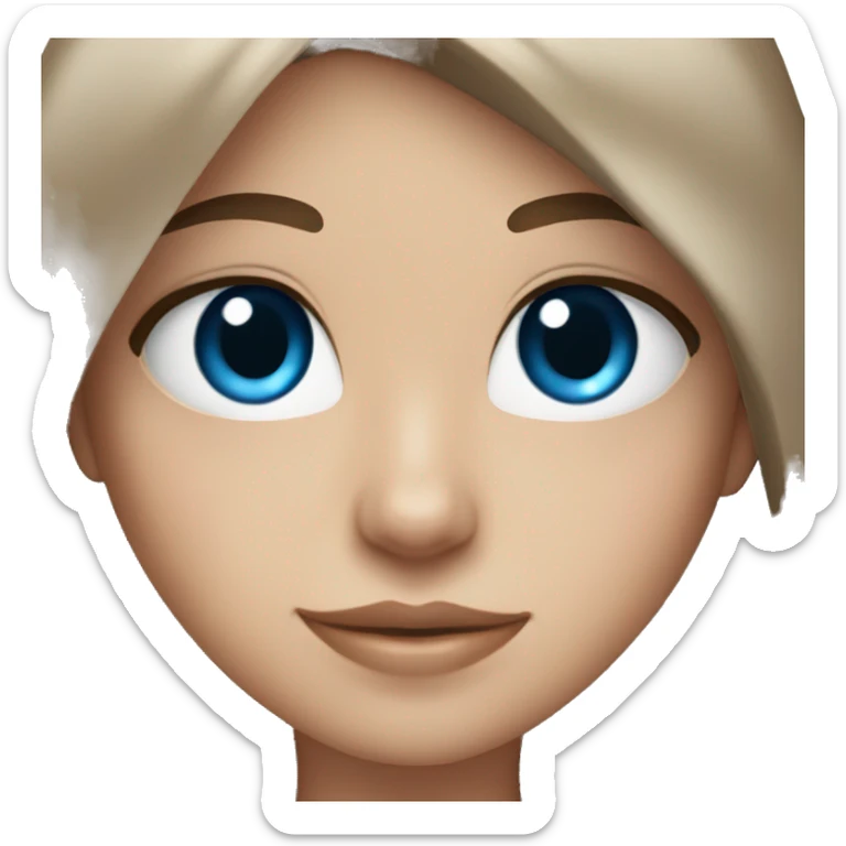 Girl with long brown hair and blue eyes holding a black cat sticker