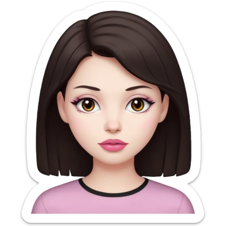 my hair is dark brown almost black, reaching my underarm. the haircut is wolfcut, pretty lasher hut not thick. slightly pink lips. sticker