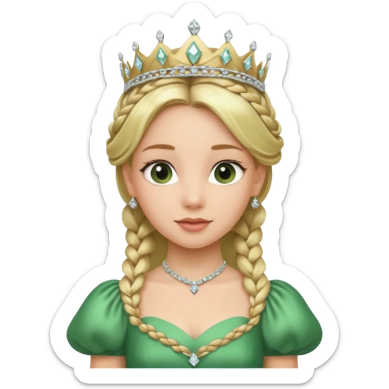 Princess in green Dress with Tiara, Braided Blonde Hair sticker