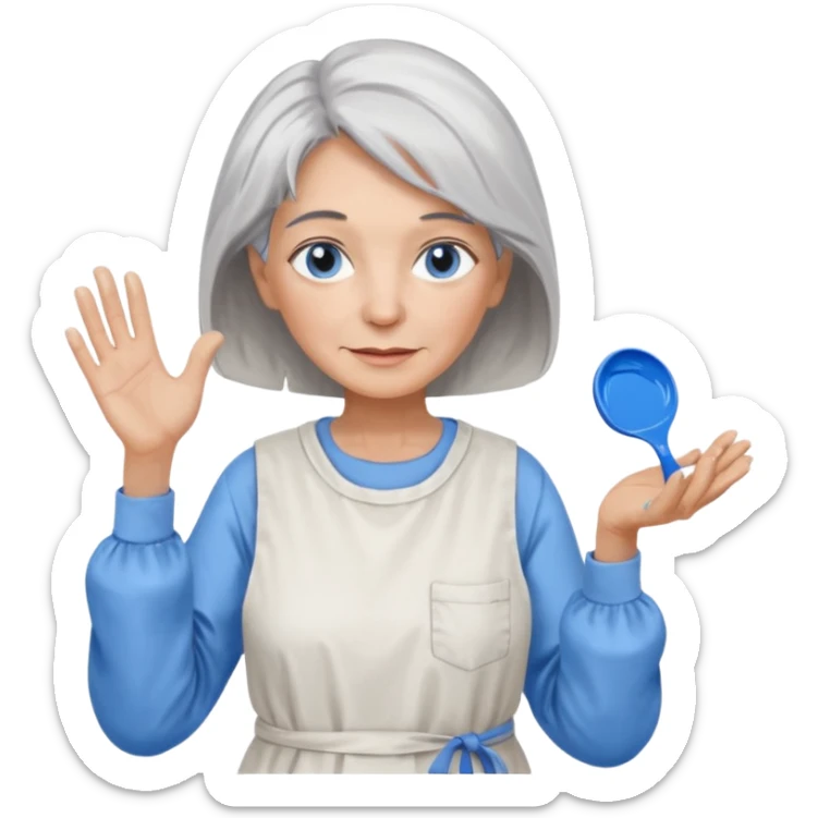 FEMME 65 ET PLUS CHEVEUX GRIS, YEUX BLEU ARTISTE PEINTRE  sticker