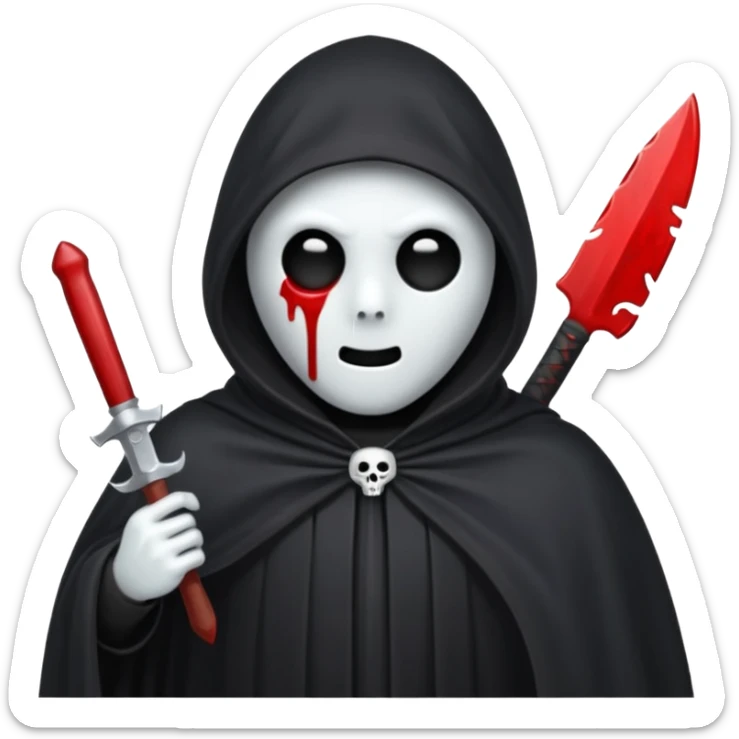 make a ghost face emoji with a cloak on and a bloody knife from the movie scream sticker
