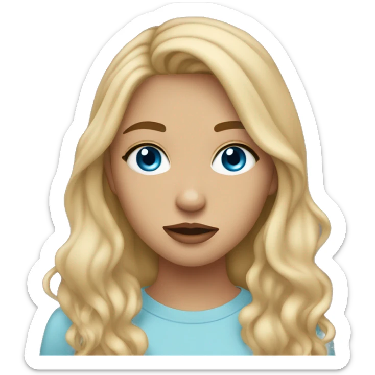 a teenage girl with blue eyes dirty blonde hair and light tan skin blowing a kis sticker