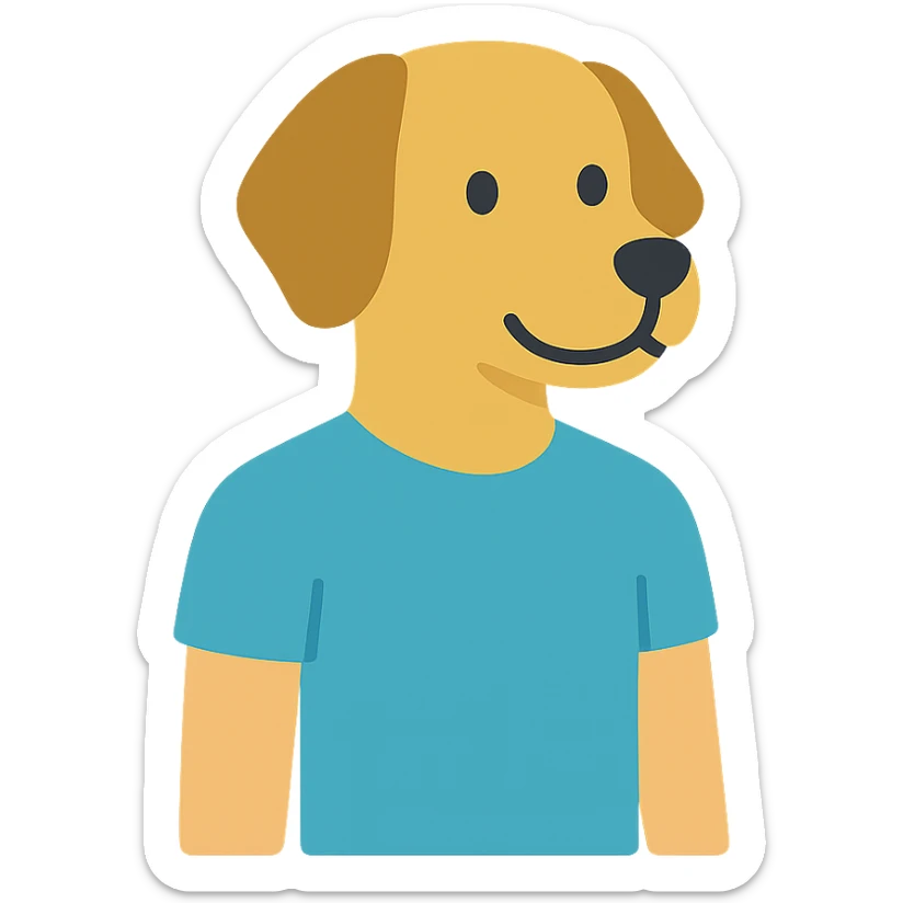 a dog with a half-human body, colorful cartoon style icon sticker