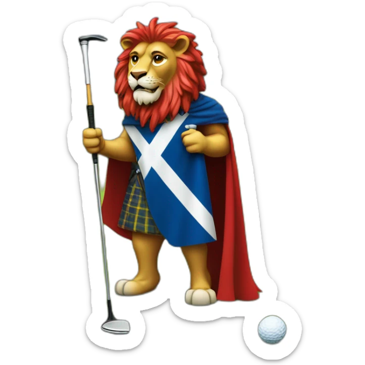 Red rampant lion with Scotland flag cape facing the right holding a golf club  sticker