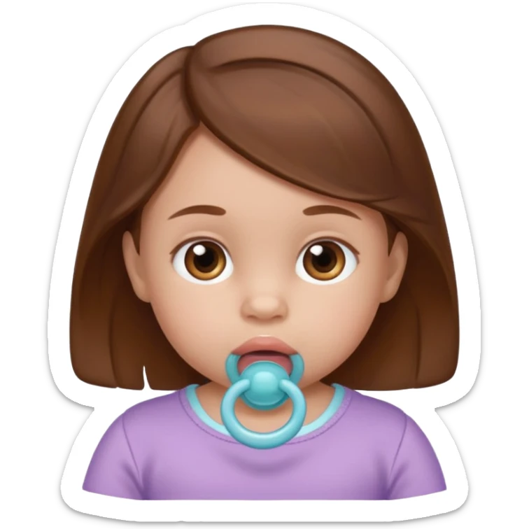 create a baby girl emoji from the 60. with brown hair and with pacifier sticker