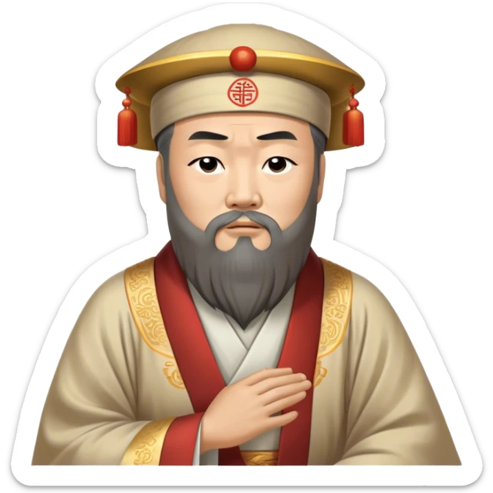 Cinematic Realistic Confucius Portrait Emoji, depicted as a wise ancient philosopher in traditional robes with a serene, contemplative expression, rendered with soft timeless textures and harmonious natural lighting that captures his enduring wisdom. sticker
