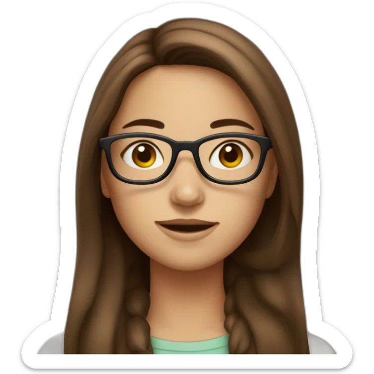 girl with glasses and long straigh brown hair and freckels sticker