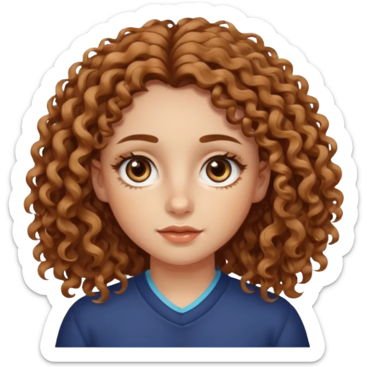 girl with wavy curly hair, almond shaped eyes, birthmark near her eye sticker
