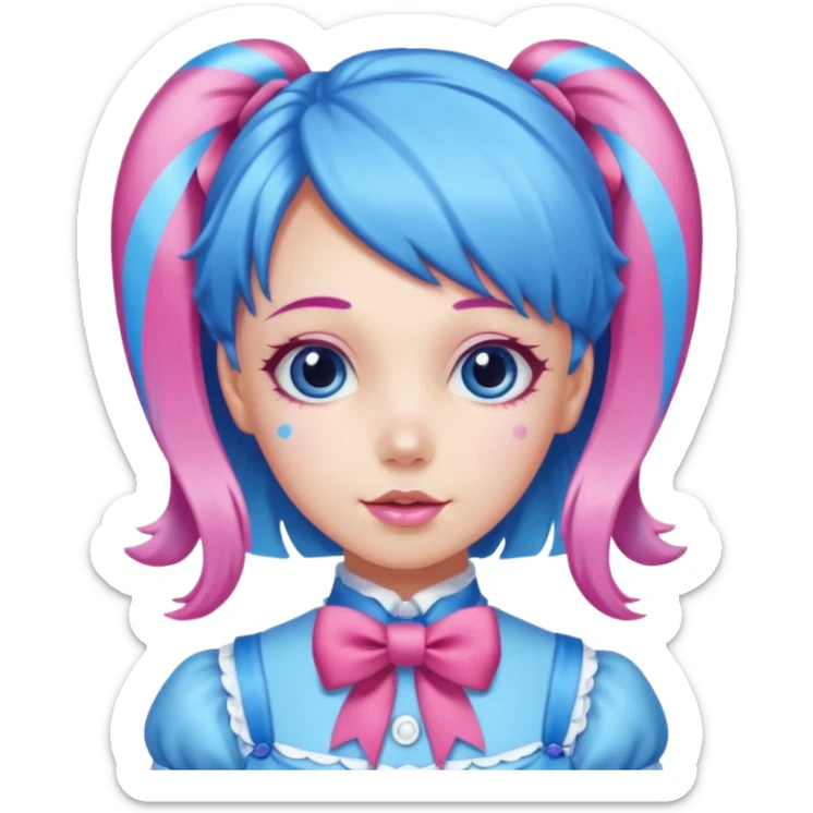 candy girl from candyland long blue pink mixed candy hair with ribbon and  sticker
