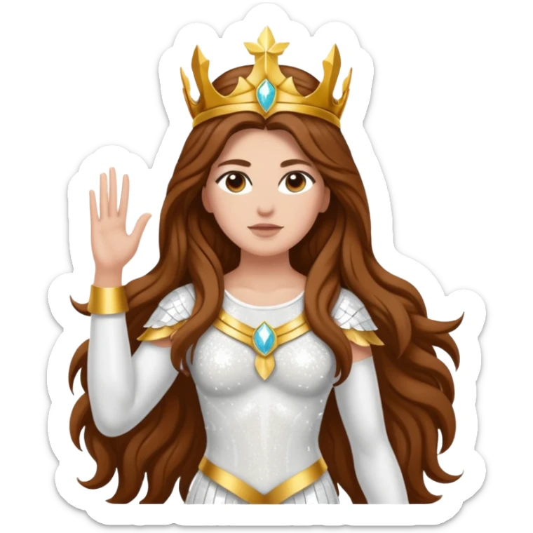 Nike, Goddess of Victory from Gods and Goddesses with long brown hair, white sequin outfit sticker
