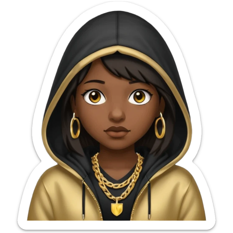 girl with a hood on with dark hair looking like a rapper sticker