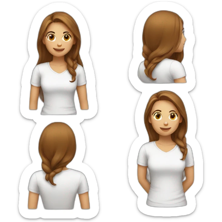 woman with brown long hair and smartphone and white T-shirt sticker