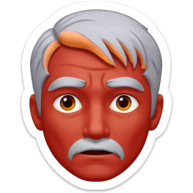a very angry man with red skin and gray hair, expressive face, intense emotion sticker