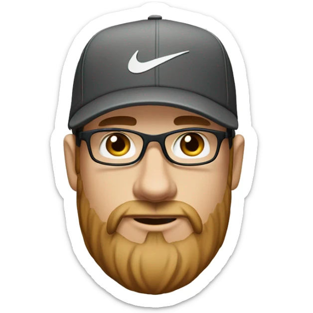young white man, with brown hair, with almond-shaped eyes, with big nose and 3-day beard. Wearing nike cap and glasses. sticker