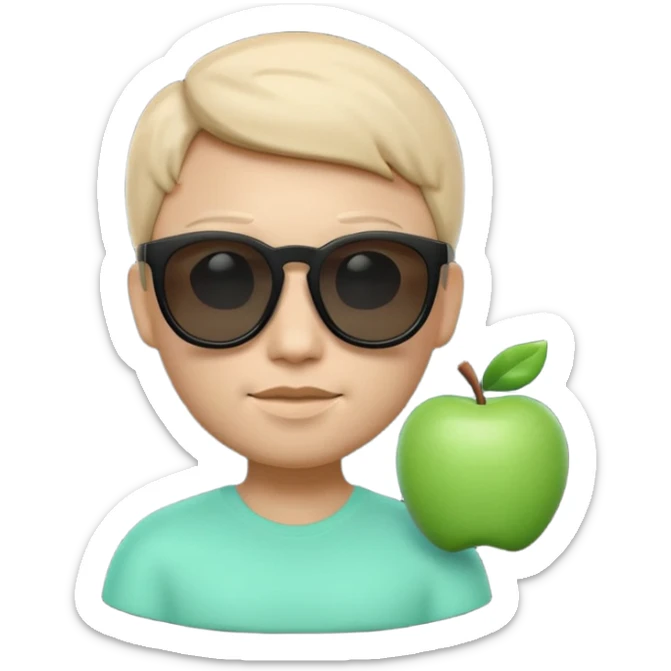 Clean 3D memoji emoji, smooth Apple emoji style, black sunglasses, calm expression, Matrix movie aesthetic, faint green code glow, minimalist, dark cinematic background, high resolution. sticker