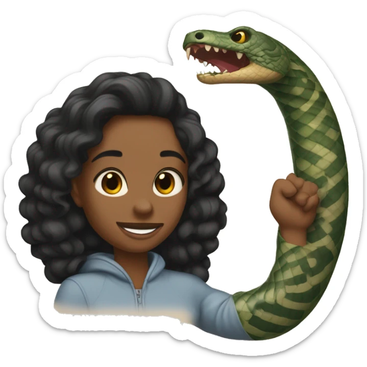 Una chica de pelo negro abrazando a un chico de pelo negro con tatuaje de serpiente en un brazo  sticker