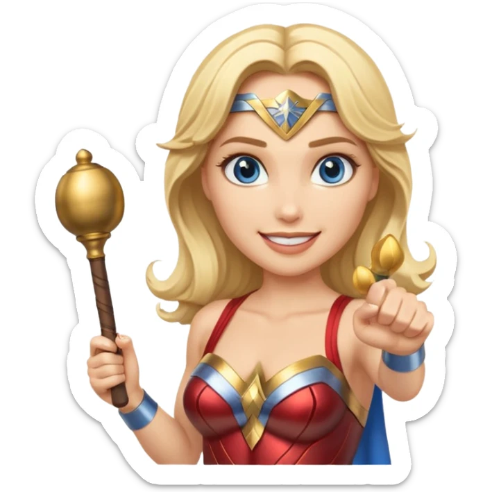 Blonde blue eyed Wonder Woman holding baton and bell sticker