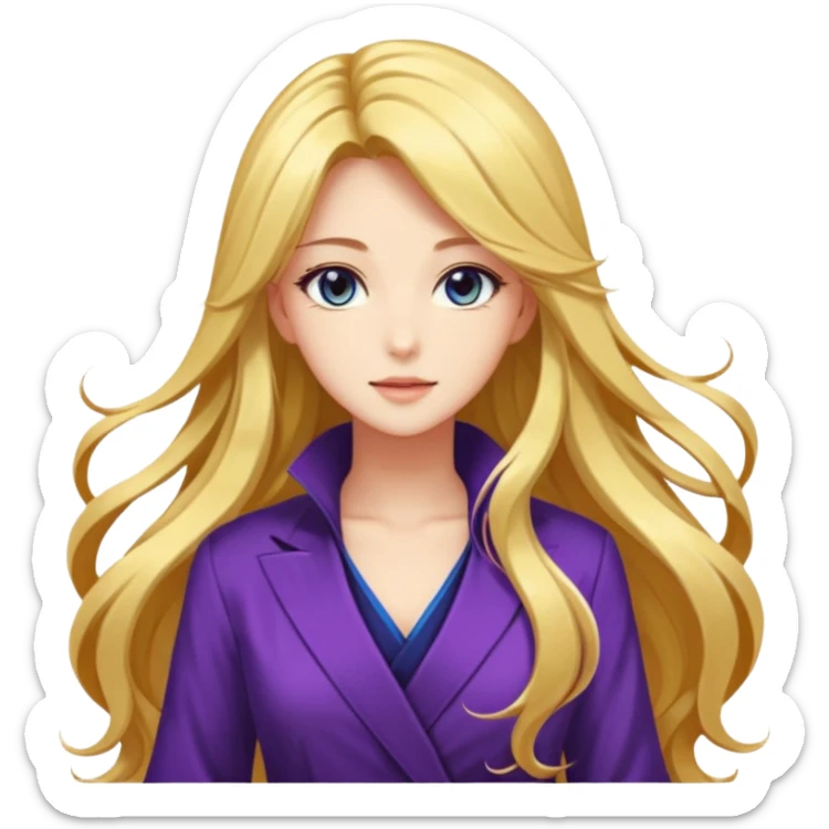 Elegant beautiful woman, long flowing hair, glowing skin, captivating eyes, fashionable outfit, dreamy light, detailed anime-style, vibrant colors, transparent background sticker