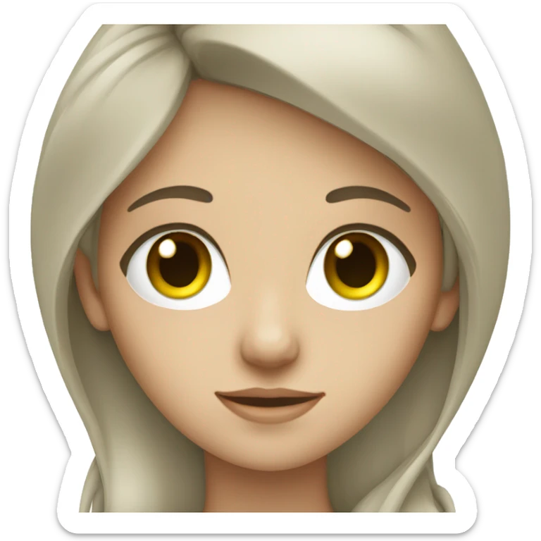 Pale Caucasian girl with dark brown hair and green eyes using apple laptop sticker