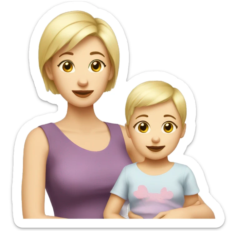 Blonde short hair mom with baby girl sticker