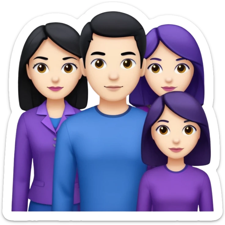 4people 2 men and 2 women. with black hair and white skin. ready to create a team. with blue and purple clothes sticker