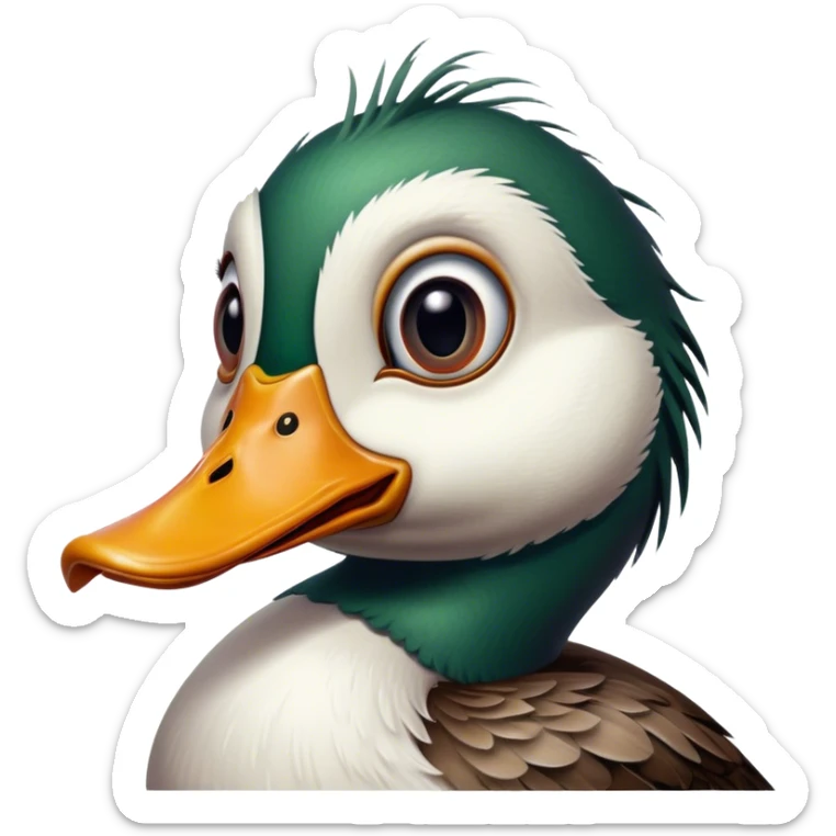Cinematic 32k HD, Extremely detailed image of a terrifyingly creepy duck, each lash, eye, and feather is shown in stunning detail as though captured in a timeless photograph, rich textures, visually rich, so lifelike that it feels like it could leap off the page at any moment sticker