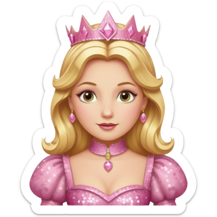 Glinda from the Wizard of Oz with golden blonde hair, pink sequin outfit sticker