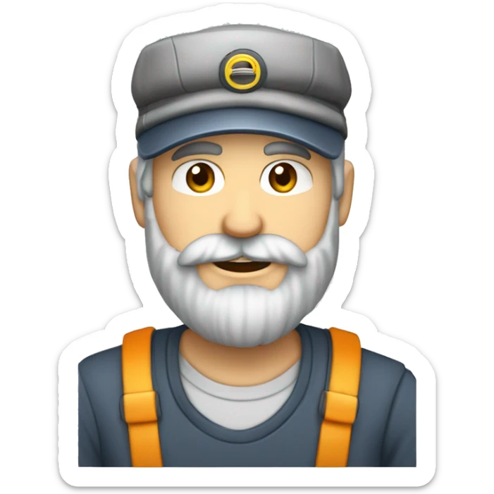 Homme âgé cheveux gris barbe grise avec casquette marin sur un bateau sticker