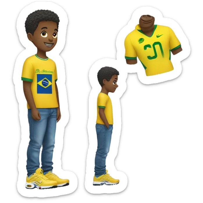 A boy With air max Tn , baggy jeans blue and a football shirt brazil yellow  sticker