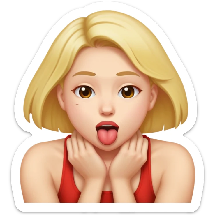 Person with their arms crouched around their neck with tongue out sticker