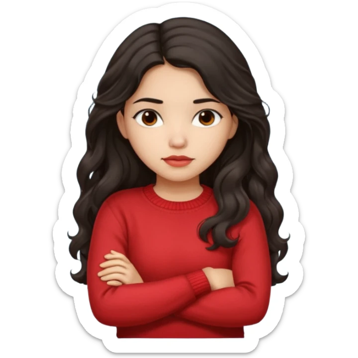 Hispanic girl dark long wavy hair crossing her arms with slight pout sticker