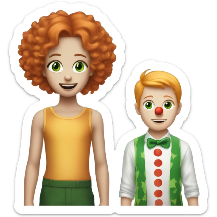 Ginger green eyed girl next to a boy with clown makeup and he’s blonde sticker