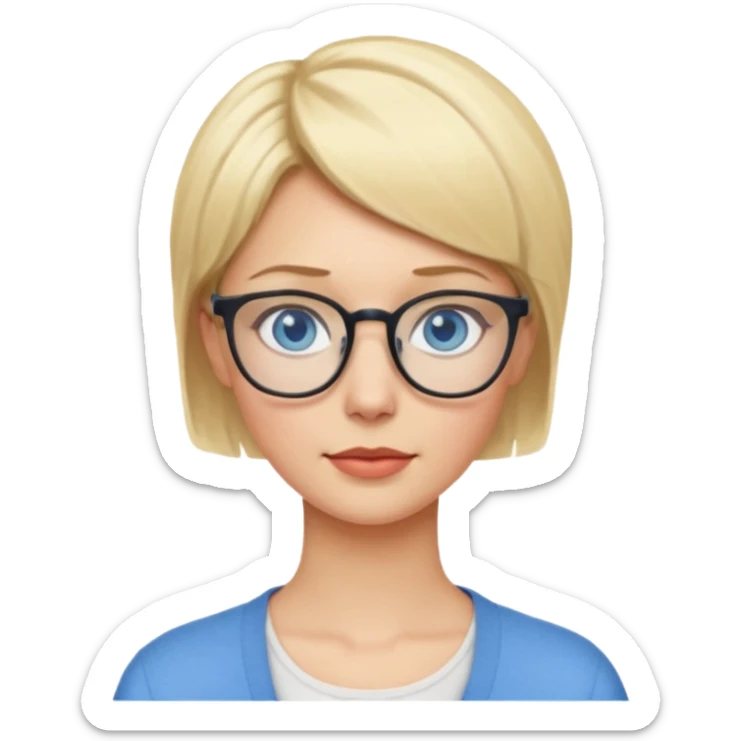 Blonde woman with short hair and glasses and blue eyes sticker