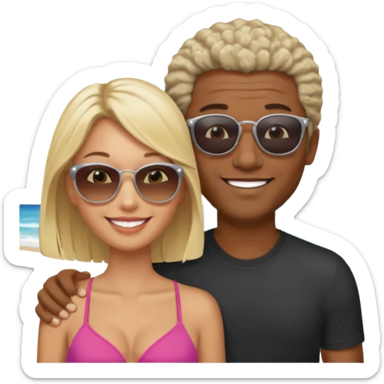 Black man salt n pepper hair smiling with blonde in love on beach sticker