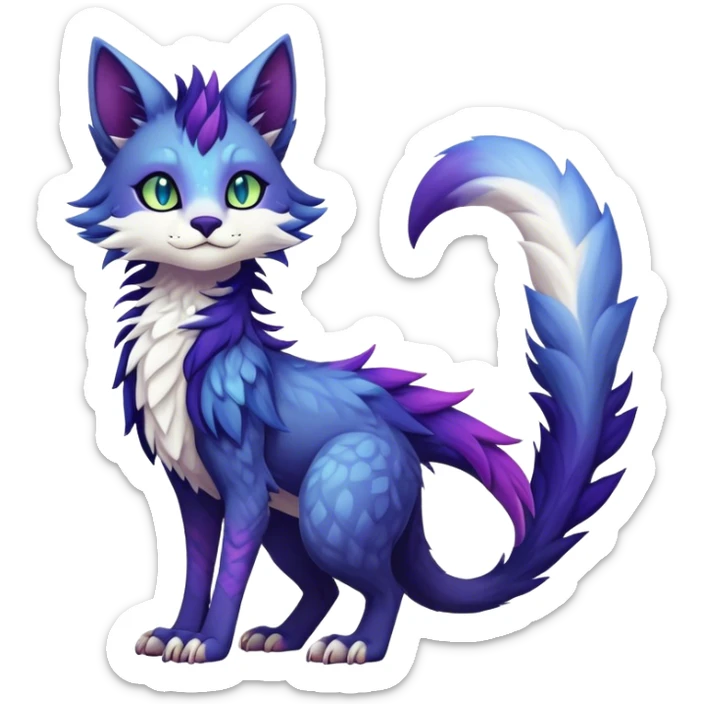 Kawaii dark colorful edgy fantasy ethereal feline-vernid-sergal-fursona animal creature with a tufted tail full body sticker