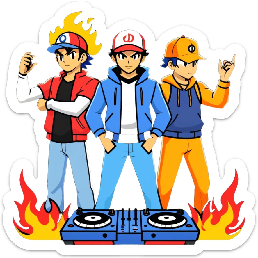 Hot handsomeb muscular 6ft tall ash ketchum being a  dj and his music is on fire while face to face with a dude sticker