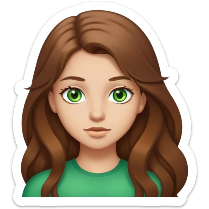 Girl with brown long hair, middle hair part, green eyes sticker