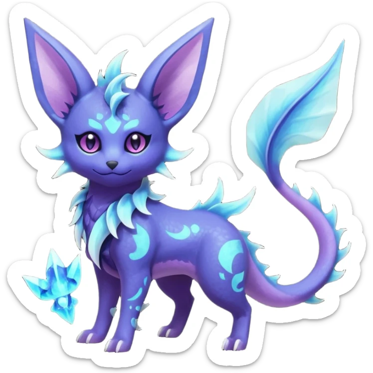Rare realistic purple indigo violet nebulae shiny sparkly dark-neon glowing bioluminescent edgy badass epic pretty beautiful handsome gorgeous aesthetic colorful vibrant Vernid-Trico-Vaporeon-Espeon-species-Fakemon-creature by LiLaiRa, 4 legs, 1 tail, random markings, (full body) sticker